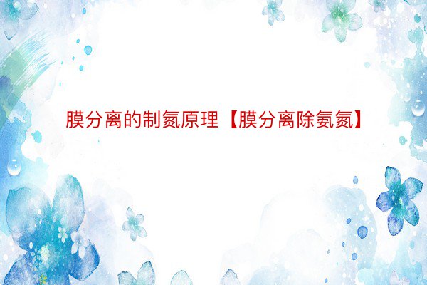 膜分离的制氮原理【膜分离除氨氮】