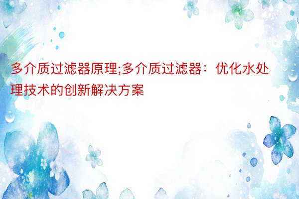 多介质过滤器原理;多介质过滤器：优化水处理技术的创新解决方案