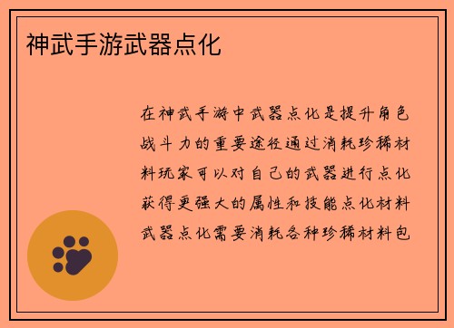 神武手游武器点化