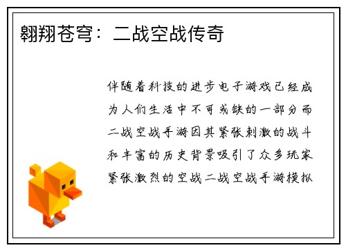 翱翔苍穹：二战空战传奇